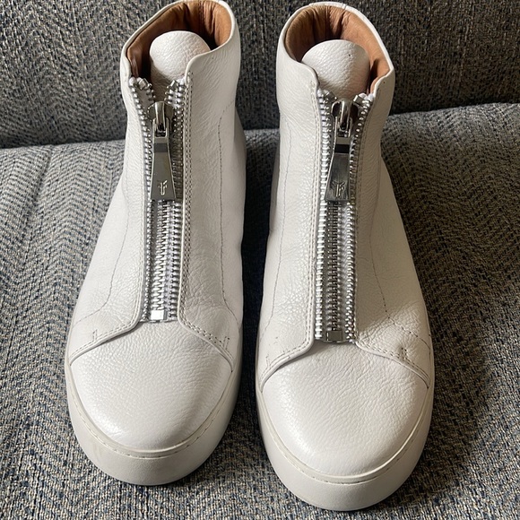 Frye Women's Lena Topstitched Platform White Leather Zip Up High Top Sneaker 10M - Picture 7 of 16